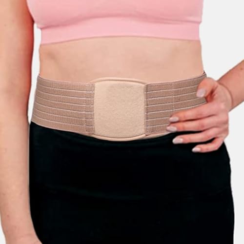 男女兼用臍脱腸ベルト、腹部ヘルニアバンド、圧縮パッド付き腹部サポートバインダー(Beige,M)