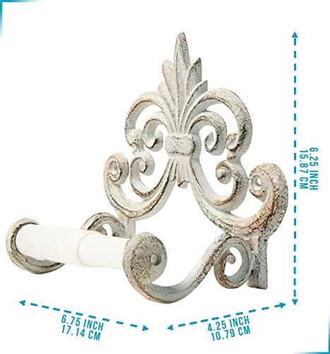 Comfify Fleur De Lis Cast Iron Toilet Paper Roll holder - Cast Iron Wall Mounted Toilet Tissue Holder - European Vintage Design - 17.2 x 16 x 10.8 cm- With Screws And Anchors (Antique White)