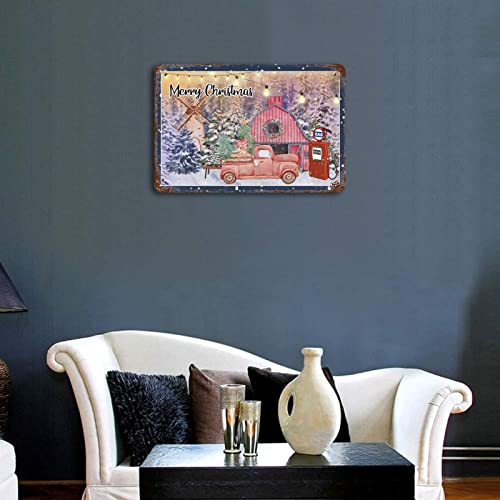 Panneau de Noël avec station d'essence vintage en métal pour déco