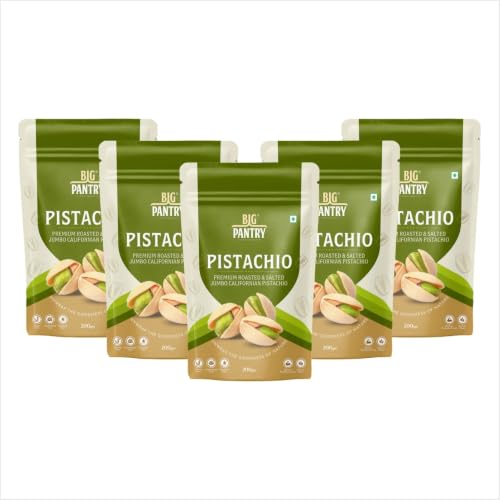 Image of BIG Pantry Premium Roasted & Salted California Pistachios 200g | Jumbo Shelled Pista | Crunchy Protein-Rich Dry Fruits | Gluten Free | Resealable Freshness Pouch (Pack Of 5)