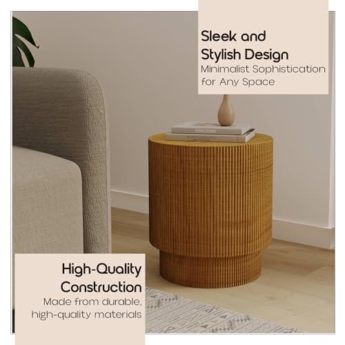 LeisureMod Modern Side Table Round Fiberstone Top Accent End Table for Home, Outdoor Patio, Living Room Sofa, Weather-Resistant, Eden Series in Brown by LeisureMod - Used condition - Image 4