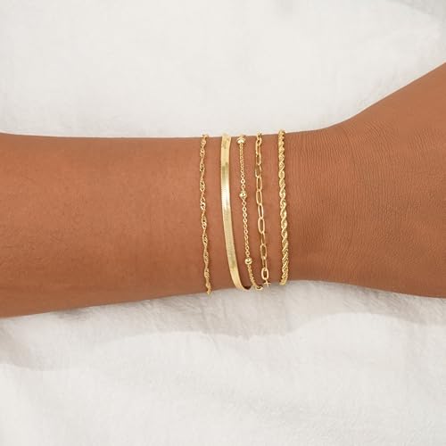 image for BERISO Gold Bracelets for Women, Elegant Adjustable 14K Gold Plated Br