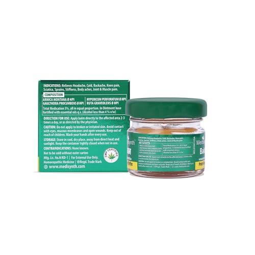 Image of MEDISYNTH Homeopathic Pain Relief Balm - Pack of 2 | Relief from Headache, Cold, Back, Neck & Knee Pain, Sciatica, Sprains, Stiffness, Joint & Muscle Pain | Batch No. 06 | Exp. Apr 2029