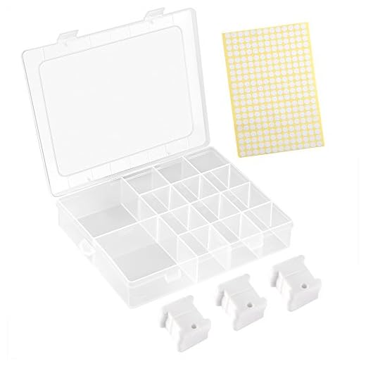 FEPITO 120 piezas de hilo de plástico blanco bobinas conjunto bordado hilo Bobinas con caja de almacenamiento y 260 piezas pegatinas en blanco