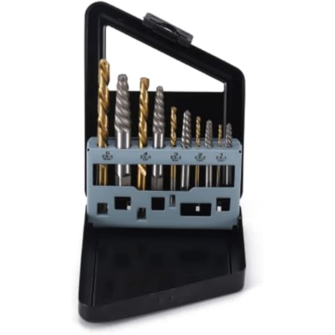 Screw Extractor & Left Hand Drill Bit Set of 10, Easy Out Bolt Extractor with Metal Index Case, Alloy Spiral Flute Drill Bits For Pull out Stripped or Damaged Screws Cover