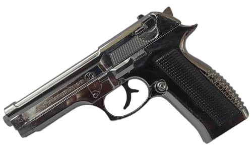 Image of Gun Pistol Lighter Heavy Weight Metal Body Real and Original Like Gun Pistol for Decorative, Smoking Filled with Gas (608 Black) (Silver)