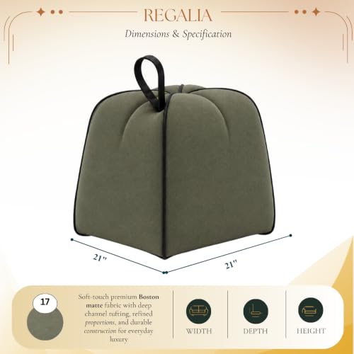Image of FURNY Signature Regalia Suri Accent Pouf | Boston Fabric | 40D High-Density Foam | (Sage Olive) | Footrest, Vanity Ottoman & Accent Seat for Home, Office & Hotel