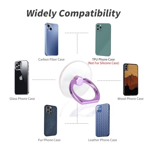 Image of 2 Pack Jsoerpay Clear Phone Ring Holder, Transparent Cell Phone Ring Grip 360Rotation Finger Ring Stand, Phone Kickstand Compatible with Most of Phones, Tablet and Case, Lavender