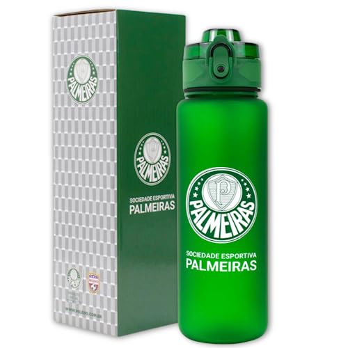Garrafa Squeeze Palmeiras 600ml Pl&aacute;stico Tampa Com Trava Academia Esporte Trabalho Passeio