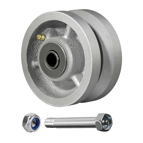 Image of 4 Inch V-Groove Steel Wheel, 7 /8 inch Wide 90 Groove, Fits 1 inch Angle Iron Track, Heavy Duty Industrial Track Wheel with Relief Groove, High Load Capacity(1 Pack)