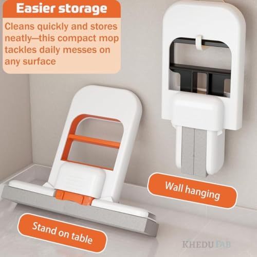 Image of ROKTRY Foldable Mini Sponge Mop with Self-Squeeze Handle, Portable Handheld Cleaning Mop for Kitchen, Bathroom, Window Glass, Desk, Sink, Countertop, Car, Office, Wet & Dry Cleaning Tool