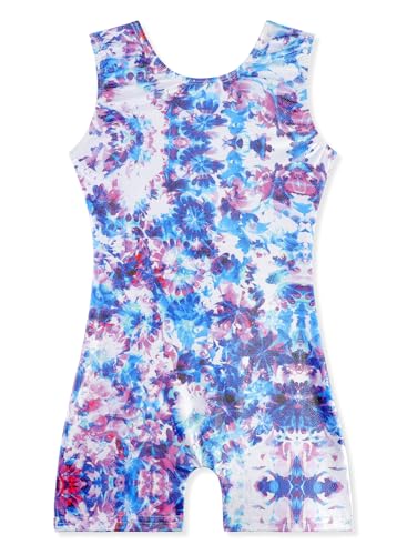 Image of EQSJIU Gymnastics Leotards for Girls Kids Rainbow Mosaic Mermaid Butterfly Stars Leopard Galaxy Tie Dye Cosmos Leopard