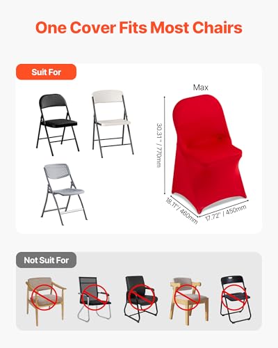 Image of VEVOR Chair Covers, Polyester Spandex Chair Cover, Stretch Slipcovers for Wedding Party Dining Banquet Flat-Front Chair Covers (Red-c, 50PCS)