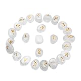 25 Pcs Clear Quartz Runes Set - Elder Futhark Rune Stones - Engraved Gemstones - Viking Rune Stones