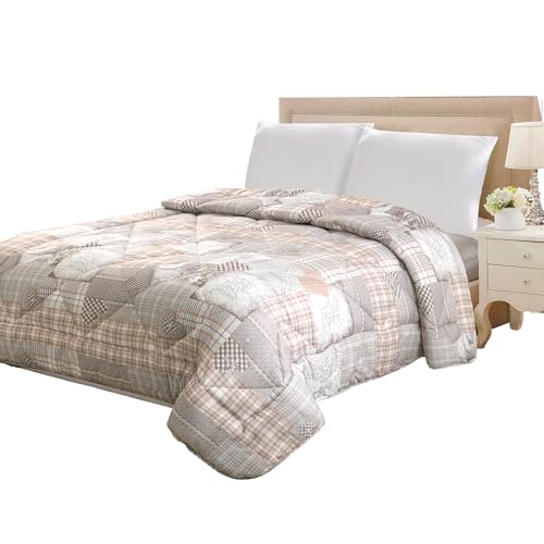 Home Tresor - Trapunta Invernale Matrimoniale Imbottita in Morbida Microfibra Piumone Letto Trapuntato Caldo Due Piazze 250 x 250 cm Autunno Inverno Coperta Fantasia Monella Sussurri Shabby Beige