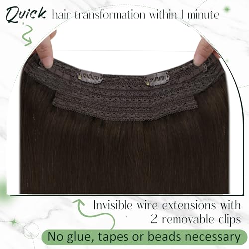Extensiones con hilo invisible de pelo natural marrón oscuro de 20 pulgadas y 100g 4