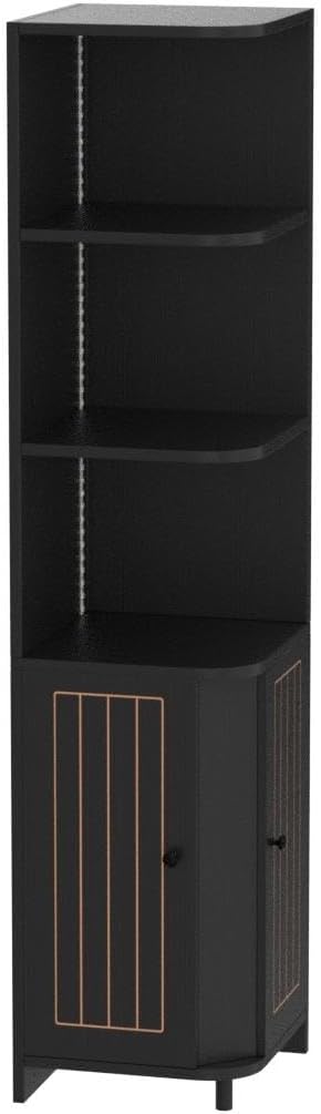 Black Adjustable Corner Cabinet with LED Lights and Storage