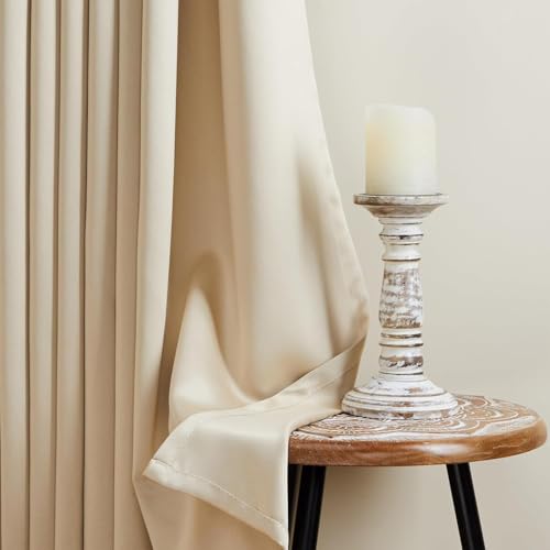 Image of amazon basics 100% Room Darkening Blackout Window Curtains - Set of 2, Plain Design for Bedroom and Living Room, 5 Feet, Cream