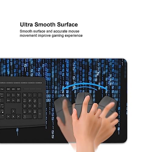 Grand tapis de souris de jeu Blue Binary Matrix antidérapant 40x90 cm - 6