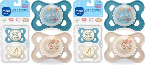 Image of MAM Original Baby Pacifiers 0-6 Months,Binky for Newborn Babies,BPA-Free Skin Soft Silicone Nipple,Glows in The Dark,Developed with Medical Experts,Sterilizer Case,Made in Europe,2 Count (Pack of 2)