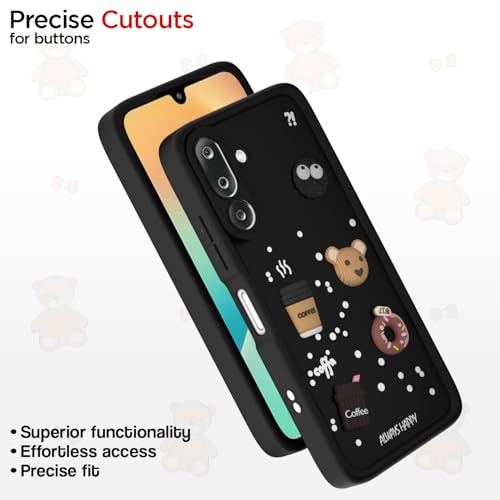 Image of Outlouders Back Cover for Samsung Galaxy M36 5G | 3D Cartoon Bear Cute Fun Silicone Full Body Protection Bumper Case (Black)