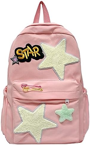 TIAASTAP Cute Backpack School Bags for Girls Kawaii School Backpack Star Pattern Aesthetic School Bag for Kids Teenage Primary Secondary Middle School