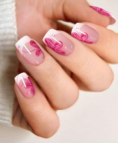 JMEOWIO Nagelfolie UV Härtend Blumen French Maniküre UV Gel Nail Strips Nagelsticker Nagelaufkleber Nail Art Dekoration Nageldesign Zubehör