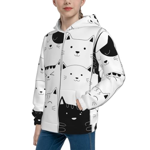 Doodle Cute Cat Kid Hoodies Boys Sweatshirts Girls Pullover with Pocket2