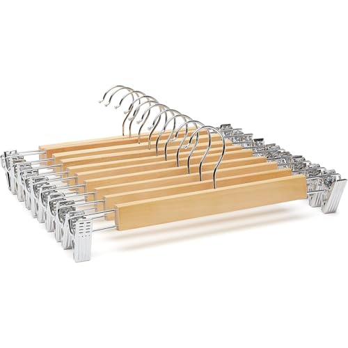 Krown - 6 Perchas De Madera Natural Con Clips Antideslizantes Y Ganchos Giratorios, Robusta Y Brillante, Ideal Para Pantalones, Shorts, Faldas, Calcetines Y Ropa Interior Krown - 6 Perchas De Madera Natural Con Clips Antideslizantes Y Ganchos Giratorios, Robusta Y Brillante, Ideal Para Pantalones, Shorts, Faldas, Calcetines Y Ropa Interior