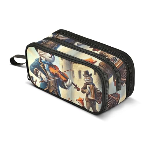 TSENQUE Funny Cat Musician Print Pencil Pouches Zipper Pencils Case Cute Pen Pouch Girls Decorative Pencils Storage Bags Stationery Kids Organizer School Supply