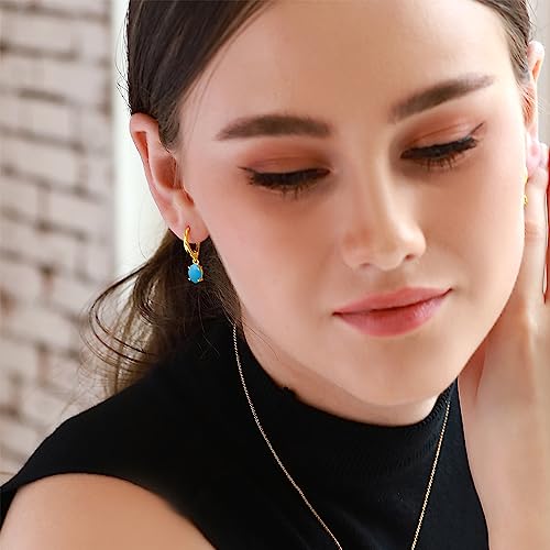 Gold Flashed Sterling Silver 8X6Mm Oval Shape Simulated Turquoise Gemstone Leverback Drop Dangle Earrings For Woman Girls #TOP3