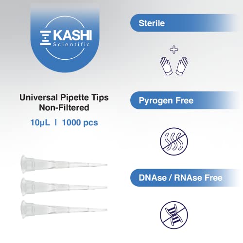 Image of Kashi Scientific 10uL Universal Non-Filter Pipette Tips, Sterile Low Binding Pipet Tips with Clear Graduation, DNase /RNase Free [10uL, 1000pcs]