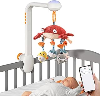 TUMAMA Baby Crib Mobile Set Musical Light Soft Animals Hanging Rattle Toys Mute Spin Motor Nursery Sleeping Machine for Infant 0 3 6 9 Months Newborn Toddler Gifts