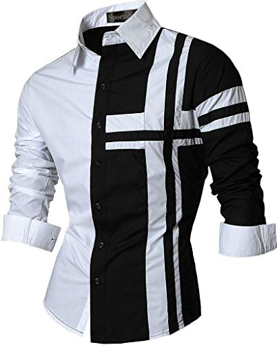 Men Casual Slim Fit Long Sleeve Button Down Dress Shirts JZS051 Black XL