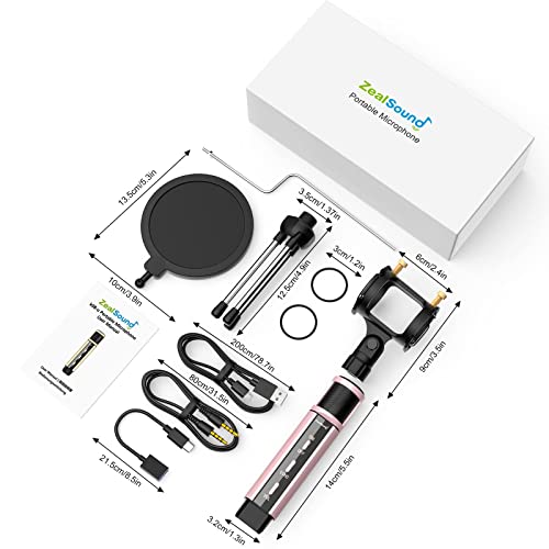 Studio Microphone, Zealsound Condenser Recording & Broadcasting Microphone With Stand Built-In Sound Card Echo Recording Karaoke Singing For Phone Pc Garageband Smule Live Stream & Youtube (Rose Gold) #TOP6