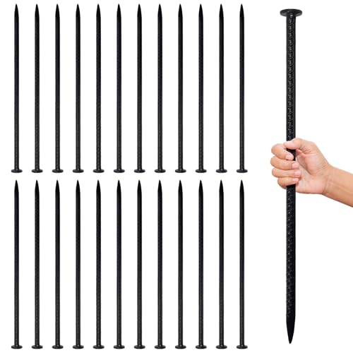 AiVeUao 16 Inch Rebar Stakes, 1/2 Inch Diameter Galvanized Steel Ground Anchors, Heavy Duty Metal Spikes for Speed Bump, Wheel Stop, Parking Curb and Tent (24 Pack, Black) by AiVeUao - Used condition - US$40.01