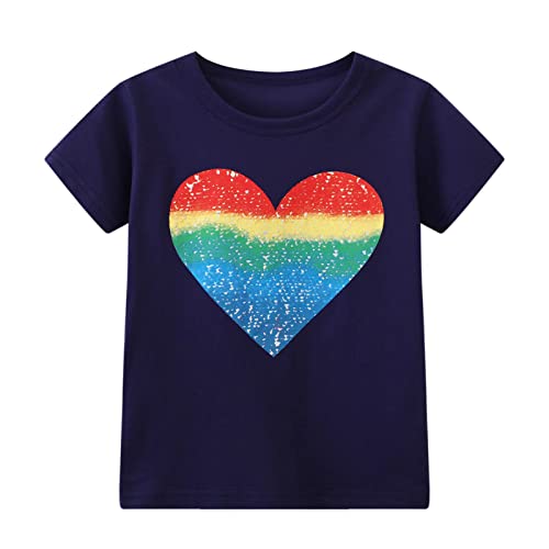 HILEELANG Toddler Girls' Short Sleeve Tees Shirts Ruffle Cotton Casual Graphic Summer Crewneck Jersey Tunic Tops 4T3