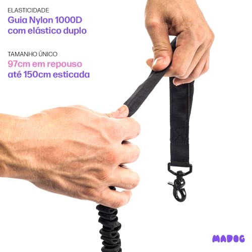 Coleira Peitoral Power + Guia Elástica Cachorro MADOG Tamanho:G;Cor:Laranja