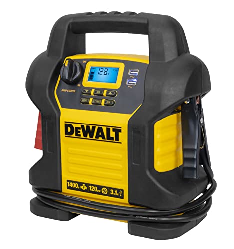 Dewalt Dxaej14 Digital Portable Power Station Jump Starter: 1400 Peak/700 Instant Amps, 120 Psi Digital Air Compressor, 3.1A Usb Ports, Battery Clamps , Yellow #TOP2