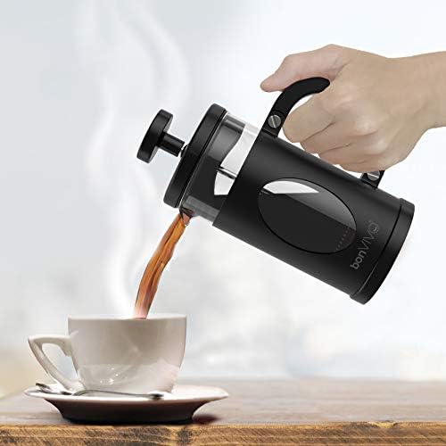 bonVIVO Cafetiere - GAZETARO I 350ml, 3 Cup, Stainless Steel French Press Coffee Maker w/ Bonus Scoop and Replacement Filter Mesh - Heat-Resistant Coffee Press - Gifts for Women and Men Black