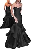 Ever-Beauty Womens Strapless Mermaid Prom Dress 2020 Long Satin Evening Formal Gown with Ruffles Black Size 16