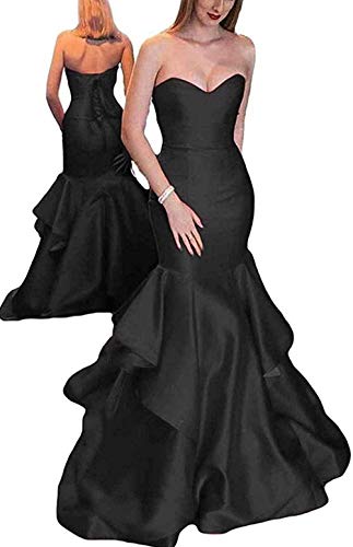 MllesReve Womens Strapless Mermaid Prom Dress 2020 Long Satin Evening Formal Gown with Ruffles Black