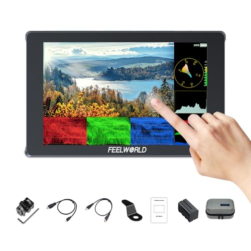 FEELWORLD F7PLUS Moniteur Caméra Écran Tactile 7 Pouces 1200Nit Moniteur de Champ de caméra avec 4K 60HZ 3DLUT HDR Wellenform NP-F970 Installation Externe,Inclut Batterie et Sac.