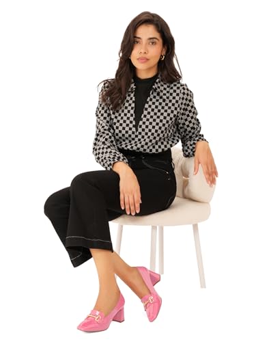 Image of Womens Mid Block Chunky Heeled Loafers Closed Square Toe Patent Leather Comfortable Slip On Pumps Metal Chain Basic Classic Casual Work Office Dress Shoes 2.8 Inches Heels