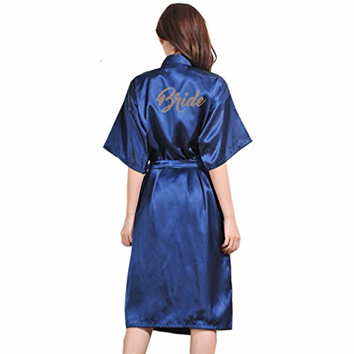 BOYANN Novia Estampado en Caliente Ropa de Dormir Sexy Batas y Kimonos de Satén, Azul Marino XL