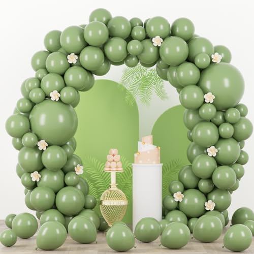 Image of Voircoloria 90pack Sage Green Balloons Different Size 18 /12 /10 /5 Inch Olive Green Balloon Garland Arch Kit for Graduation, Wedding, Birthday, Bridal Shower, Baby Shower, Anniversary Party Decorations