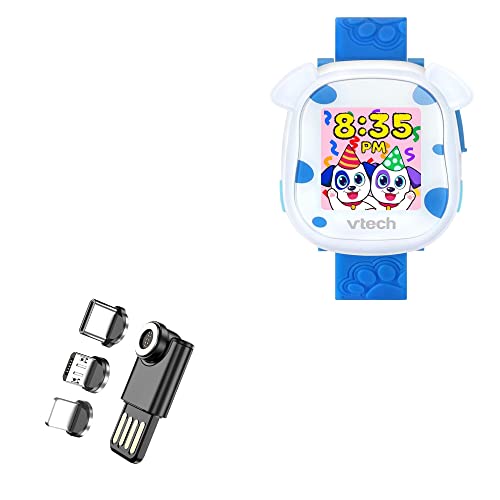 BoxWave Cable Compatible with VTech My First Kidi Smartwatch - MagnetoSync Mini Adapter, Magnet Charging Cable USB Type-C Micro USB - Jet Black
