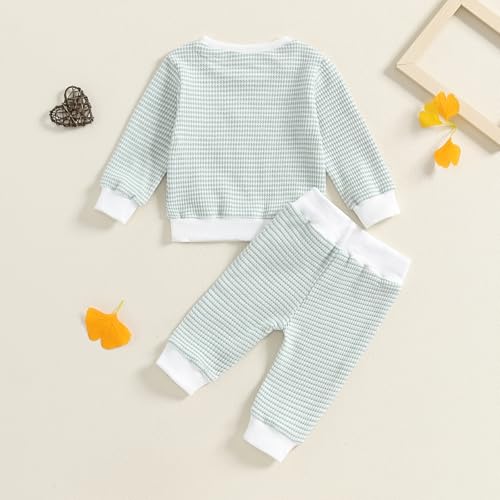 Baby Boy Toddler Fall Outfit Striped Sweatshirt Toddler Boy Winter Waffle Clothes 3 6 12 18 Months 2 3 T Pant Set4