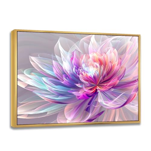 Framed Canvas Wall Art Iridescent Floral Abstract Pastel Petals Modern Large Prints for Living Room Bedroom Nursery Dining Room Hallway Office Studio Reading Nook Ready to Hang(26"X40"Gold-Frame)
