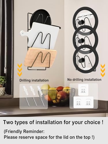 Whtawtaw 2 Pack Pot Lid Organizer Rack, 6-Tier V-Wall Pot Lid Holder, No Drilling Adhesive Cabinet Door/Wall Mounted Pot Cover Rack, Kitchen Shelf for Pots and Pans (Black) - Image 5